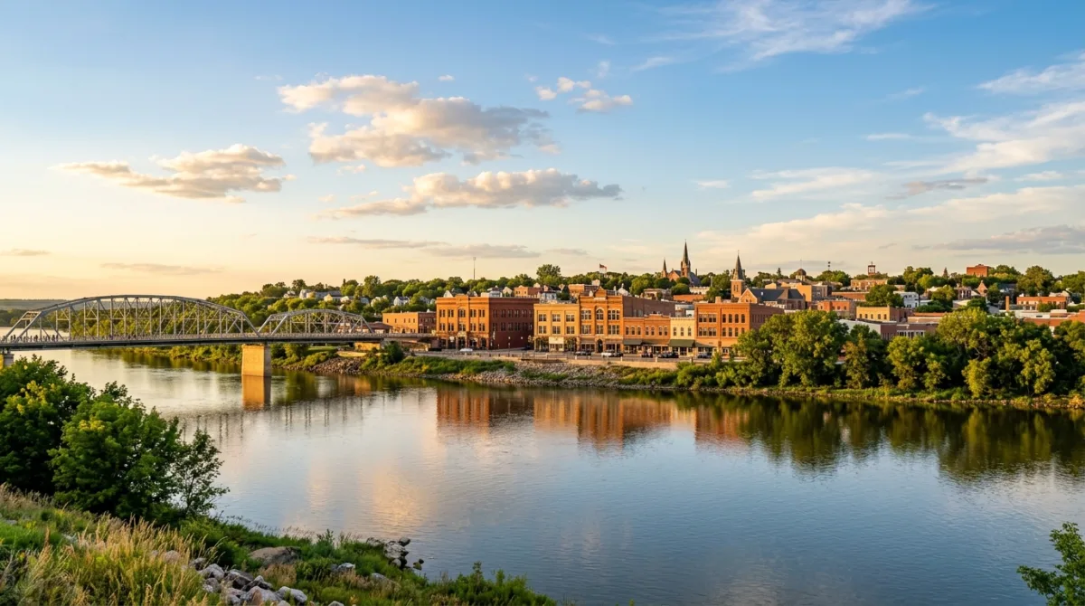 Downtown Yankton and Missouri River panoramic view