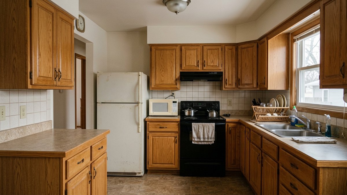Plain older kitchen in a Yankton resale home. Useful for inspection, update, and buyer evaluation posts.