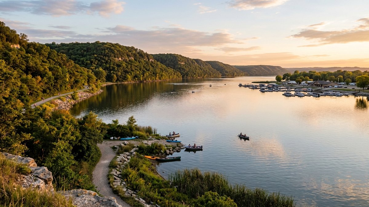 Editorial Lewis and Clark Lake shoreline landscape for lifestyle posts.