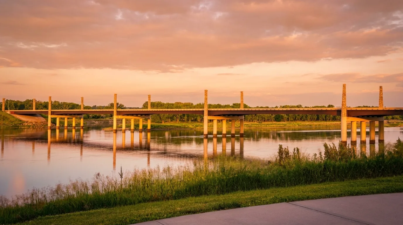 Discovery Bridge over the Missouri River at sunset, Yankton, South Dakota