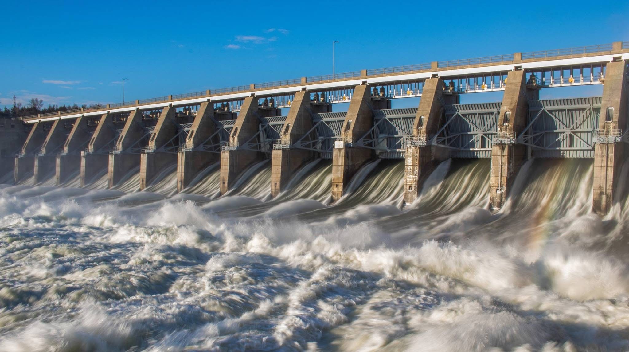 Water rushing through Gavins Point Dam near Yankton, South Dakota